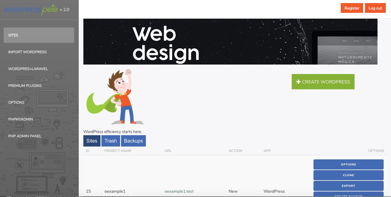 Pete2HomePage laravel wordpress clone wordpress site